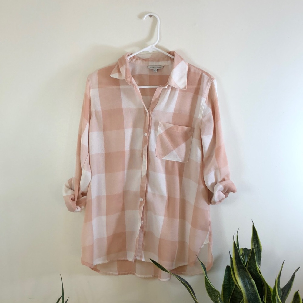 JOHN MARK PINK PLAID COLLARD BUTTON UP SMALL